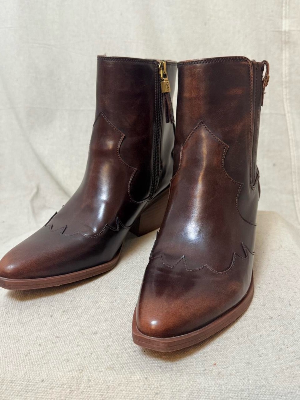 Sam & Libby brown faux leather western cowboy ankle boots